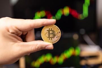A bitcoin next to price charts