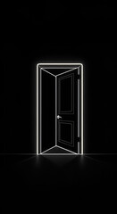 Smartphone wallpaper featuring abstract illustration of a open door on black background 