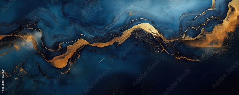 Aufkleber abstract image features blue, gold marble wall with swirling patterns. dynamic color interplay creat