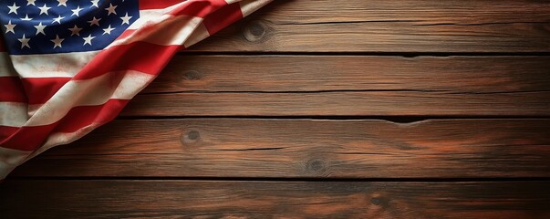 Obraz premium American flag draped on rustic wood. Vintage style. Patriotism and national pride. Usa flag on wooden background. Rustic design. Ideal for patriotic themes.