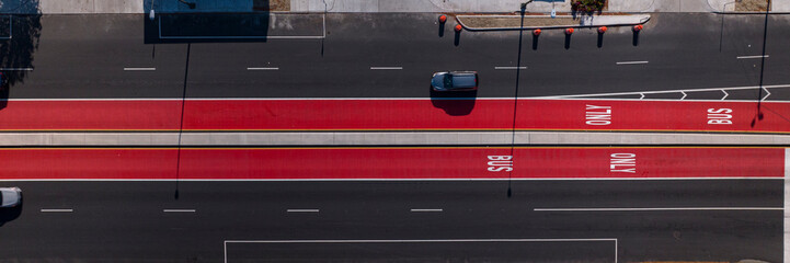 OCTOBER, 2022, RICHMOND, VA - USA - "the Fan" aerial view of red bus lane in Richmond VA