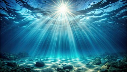 Fototapeta premium Underwater view with rays of light shining through creating a peaceful and vibrant scene, underwater, view, rays of light