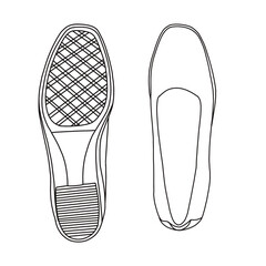 Women's Slip On Lug Sole Loafers, Business Casual Shoes Line art, Technical sketch hand drawing outline vector doodle bottom and top view isolated on white background for coloring page