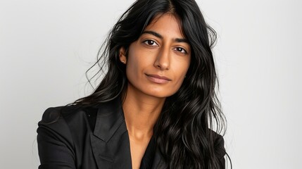 Fototapeta premium Confident middle eastern businesswoman smiling with arms crossed against a white background