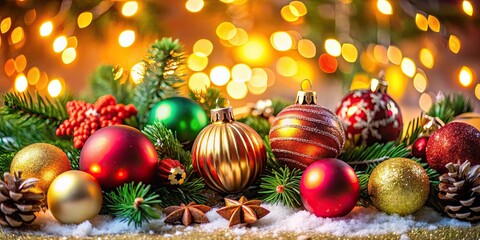 Vibrant and festive Christmas decorations in a joyful setting , Christmas, holidays, celebration, decorations, ornaments, joy