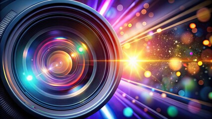 Obraz premium Optical lens capturing lens flares and shiny lights in a mesmerizing display , lens flares, lights, optical lens