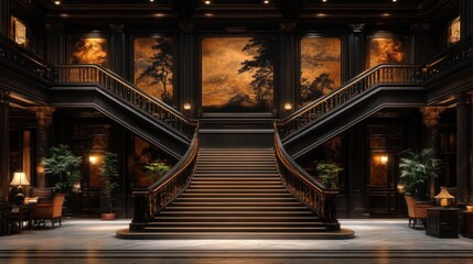 Obraz premium Grand Dark Wood Staircase in Elegant Hall.