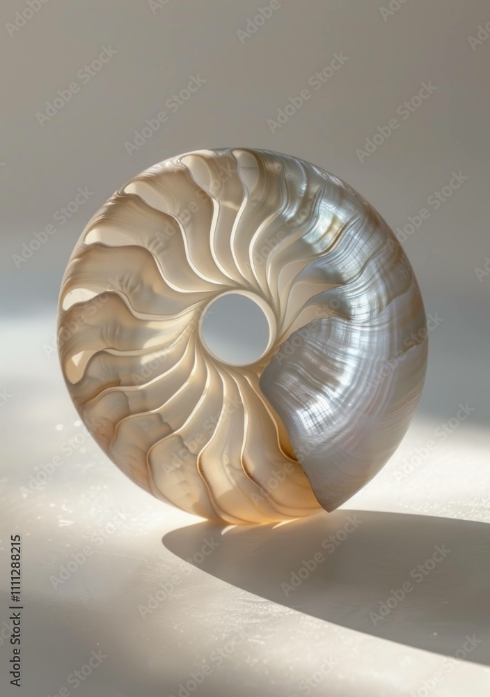 Poster elegant nautilus shell sculpture with intricate patterns and soft lighting, symbolizing nature's bea