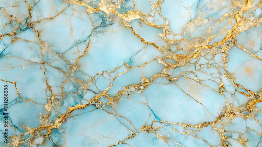 Wall mural Close-up of elegant light blue marble with stunning gold veins, elegant, close-up, light blue, marble, gold, veins