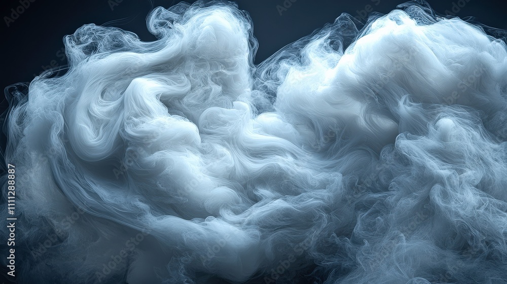 Poster ethereal swirls of white smoke forming abstract cloud patterns on a dark background highlighting tex