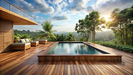 Fototapeta premium Teak terrace of a spa , teak, terrace, spa, relaxation, wood, outdoor, luxury, wooden, deck, stylish, elegant, design