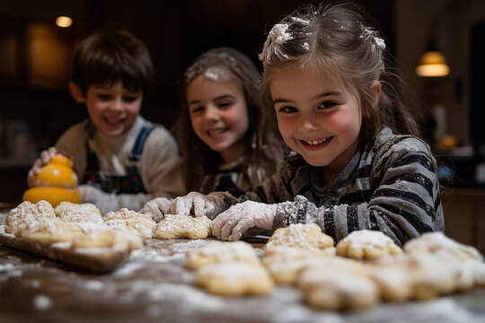 Multi-generational family enjoying a fun baking activity in a cozy kitchen during the afternoon