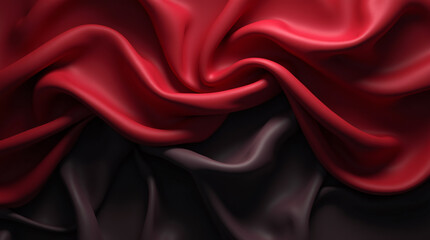 Fototapeta premium red satin fabric Abstract Background with 3D Wave black and red Gradient Silk Fabric. Generative Ai