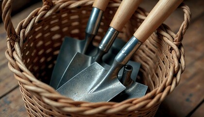 Garden Tools in Woven Basket
