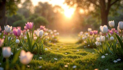 Obraz premium Serene Hospice Garden at Dawn