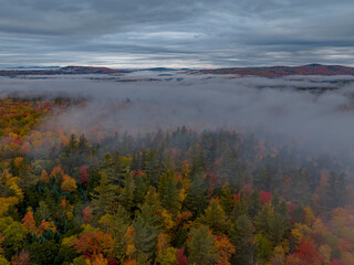10/10/22 New England, USA - aerial view above clouds of New England landscapes and Green Mountains