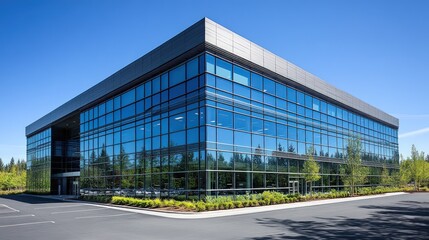 Modern glass office building exterior.