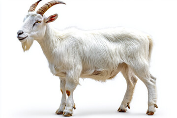 Fototapeta premium A White Goat Stands Against A White Background