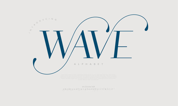 Wave typography beauty fashion elegant minimalist serif italic fonts decorative wedding vintage retro logos. Minimal luxury font alphabet logo. Vector illustration