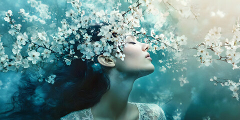 Fototapeta premium Out-of-body experience woman.AI generated.