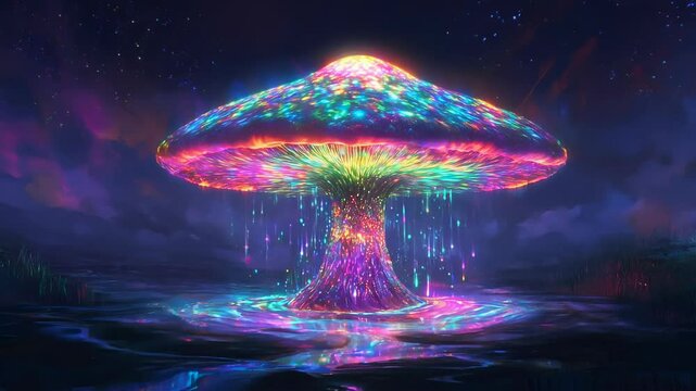 Vivid Psychedelic Mushroom Fantasy Loop Video Backdrop