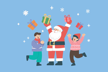 Fototapeta premium 12월 행복한 홀리데이 크리스마스 2d 플랫 일러스트 벡터 December Happy Holidays Christmas 2d Flat Illustration