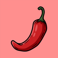 red chilli pepper isolated drawing line art style sketch classic vintage design illustration
