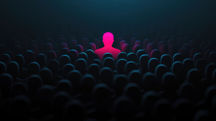 Fototapeta premium digital portrait of lone person surrounded by crowd, creating striking contrast with vibrant colors. scene evokes feelings of isolation and individuality