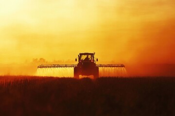 Fototapeta premium Protecting harvests, portrait of farmer spraying pesticide on crops, importance of crop protection, agricultural practices, pest management to ensure a healthy and bountiful harvest.