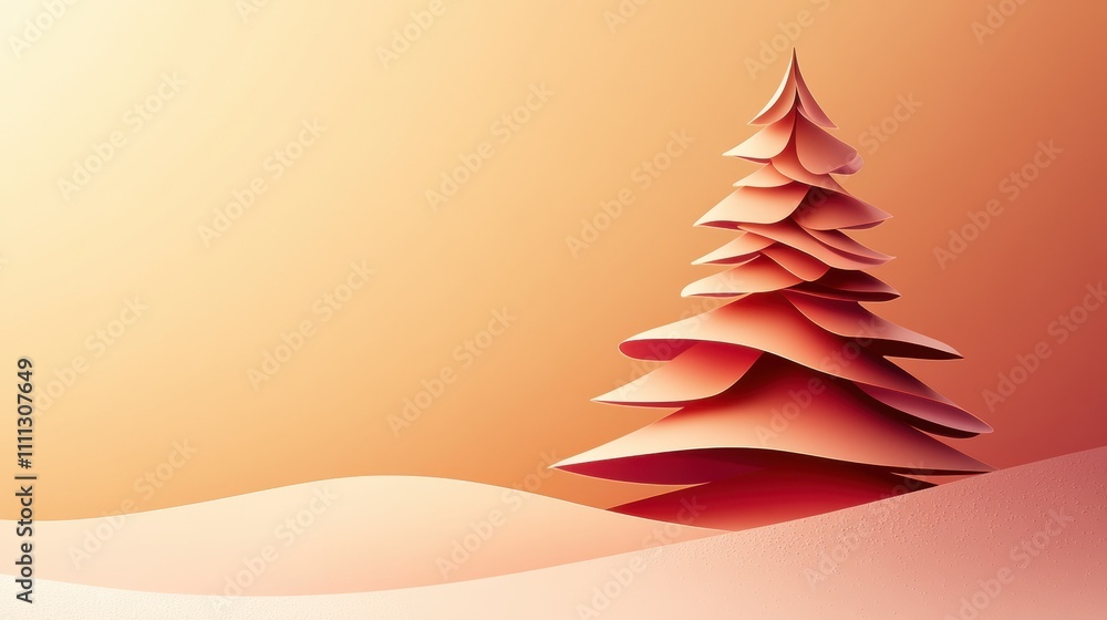 Leinwandbilder This creation features a layered 3D Christmas tree design in soft hues, providing blank space ideal for adding custom messages or greetings. Generative AI