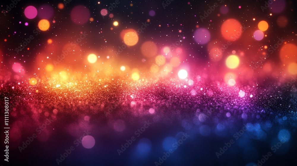 Poster vibrant abstract background with colorful bokeh lights and shimmering particles in rich blurred grad