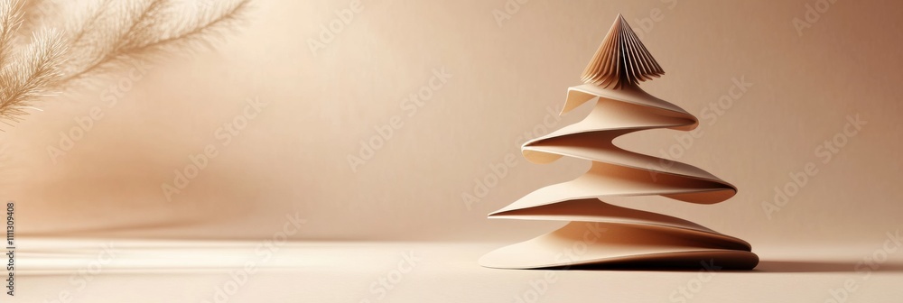 Aufkleber a decorative layered 3d paper christmas tree stands on a smooth surface, providing plenty of copy sp