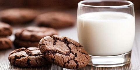Fototapeta premium chocolate crinkle cookies and milk 