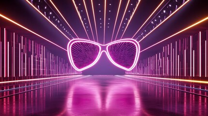 Neon-infused concert series design, featuring dramatic makeup, a futuristic stage venue backdrop, and modern, bold text showing the event schedule