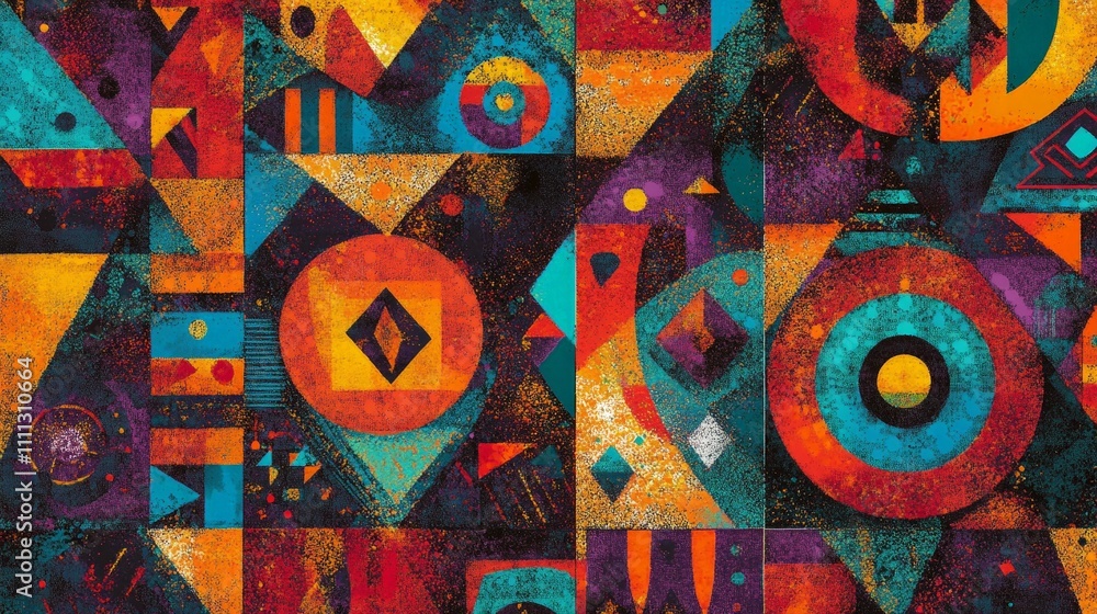 Aufkleber an abstract geometric pattern with vibrant colors and intricate shapes