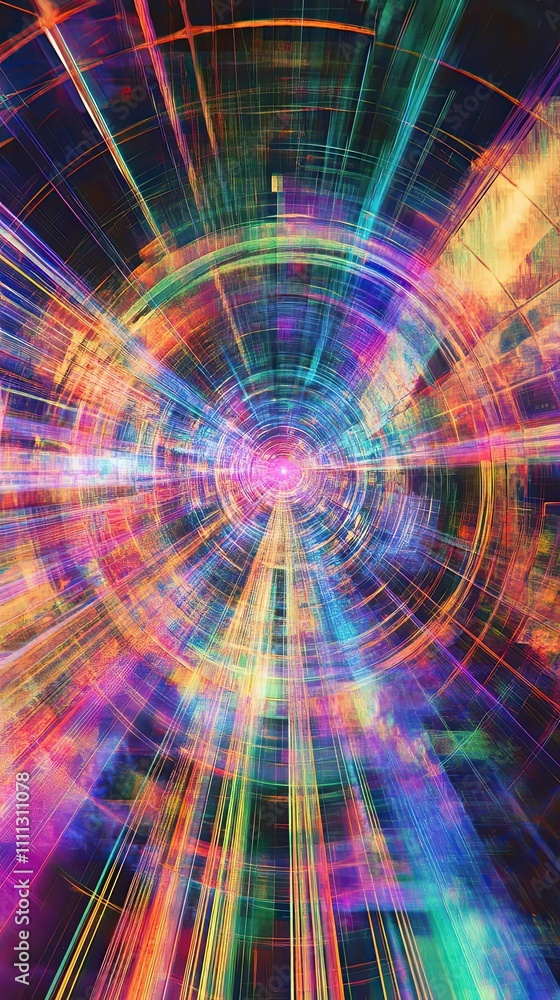 Aufkleber abstract colorful tunnel of light rays and grids