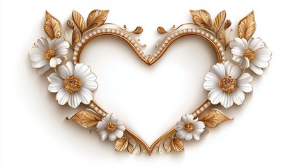 Obraz premium Elegant Valentine card with floral heart vector, isolated on white background, intricate flower and leaf details, romantic and classy