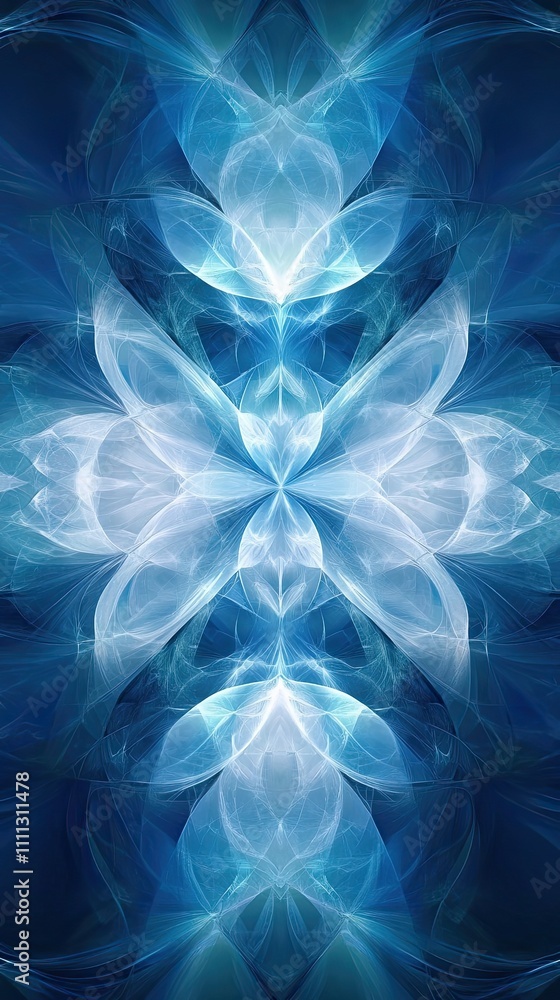 Poster abstract blue fractal design showing symmetrical patterns