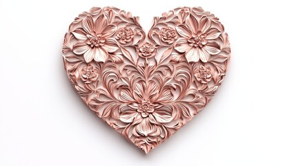 Fototapeta premium Vector heart with intricate floral patterns, isolated on a pure white background, delicate details and soft pink hues, romantic and elegant