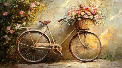 Fototapeta premium Artistic photography of a vintage bicycle in a serene garden with timeless floral beauty
