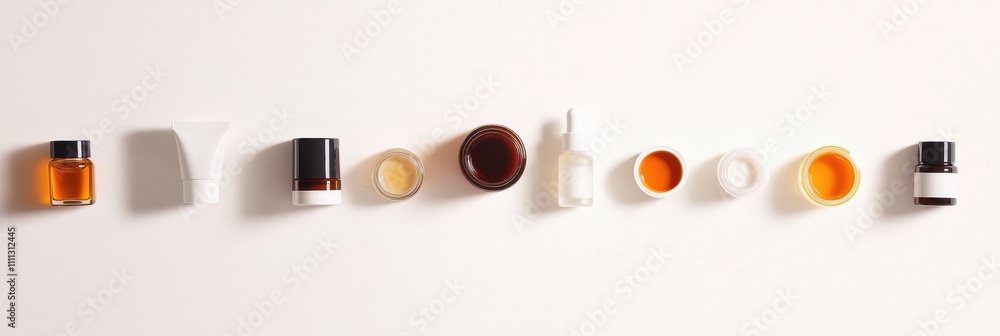Poster various skin care containers are displayed on a clean white background, offering space for branding 