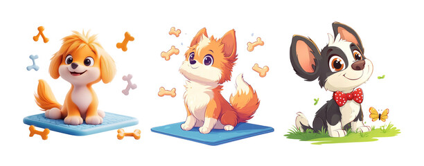 Obraz premium Cute Cartoon Dogs with Bones and Playful Expressions