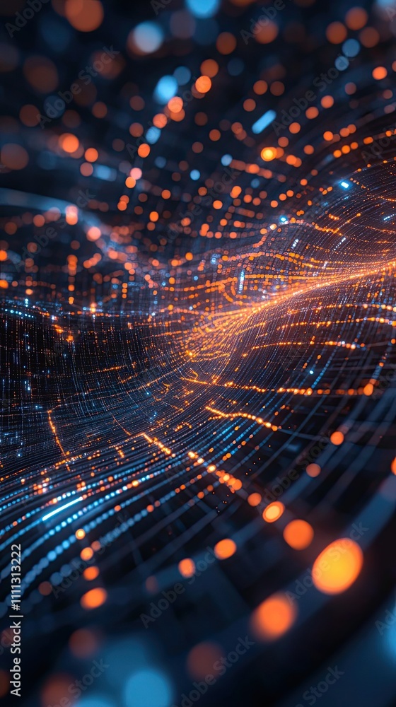 Poster abstract digital data stream flowing through network