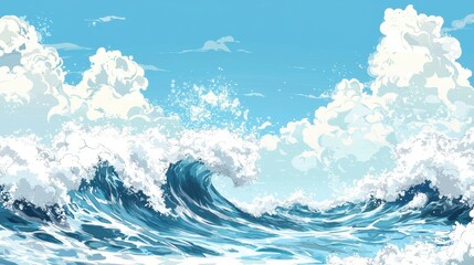 Coastal serenity dynamic waves and blank skies for copywriting inspiration