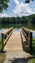 Obraz premium Contemplative space a tranquil dock overlooking a serene lake landscape