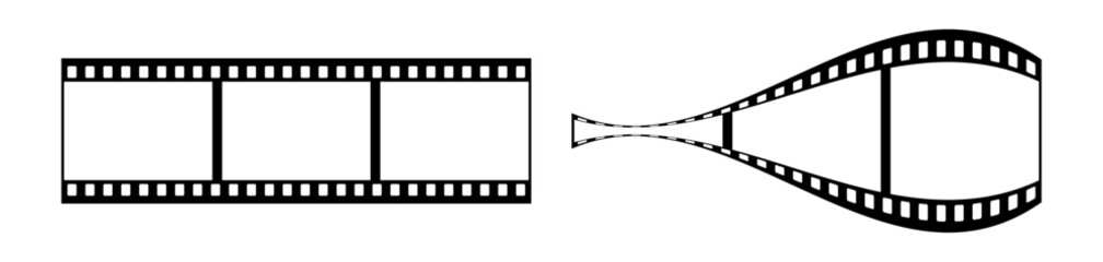 35mm motion picture blank filmstrip vector design with 3 frames on white background. Black film reel symbol illustration to use for photography, television, cinema, photo frame. 