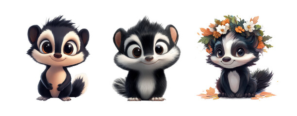 Fototapeta premium Cute Cartoon Badger Characters with Floral Accents