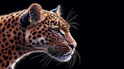 Obraz premium Bold leopard profile, focusing on intense expression and rich textures of fur, digital art style with dark background for dramatic effect