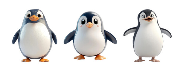 Obraz premium Cute Cartoon Penguins on Transparent Background
