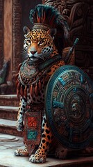 Jaguar Warrior in Ancient Mayan Regalia